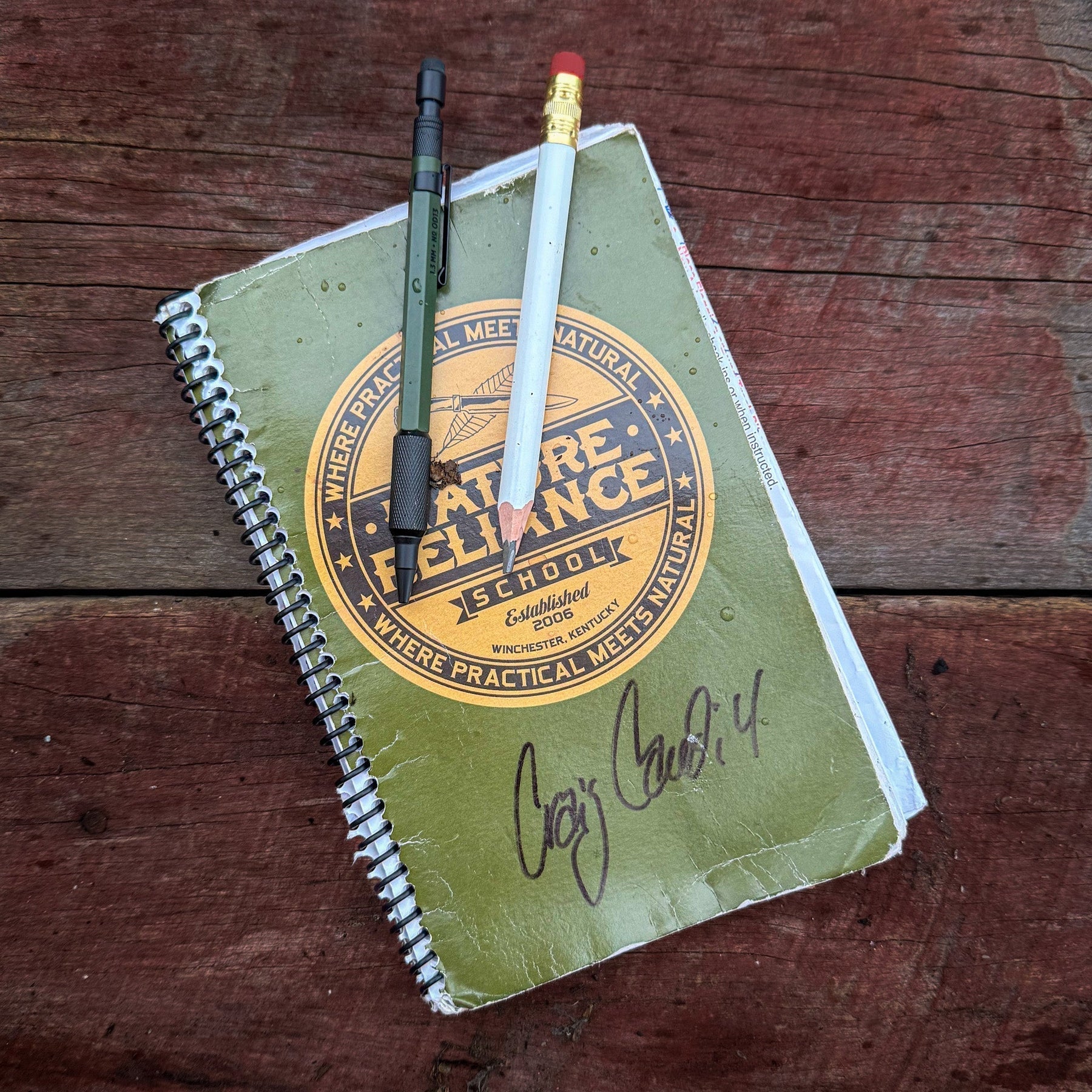 Nature Reliance School notebook with Rite In The Rain pencil and regular pencil