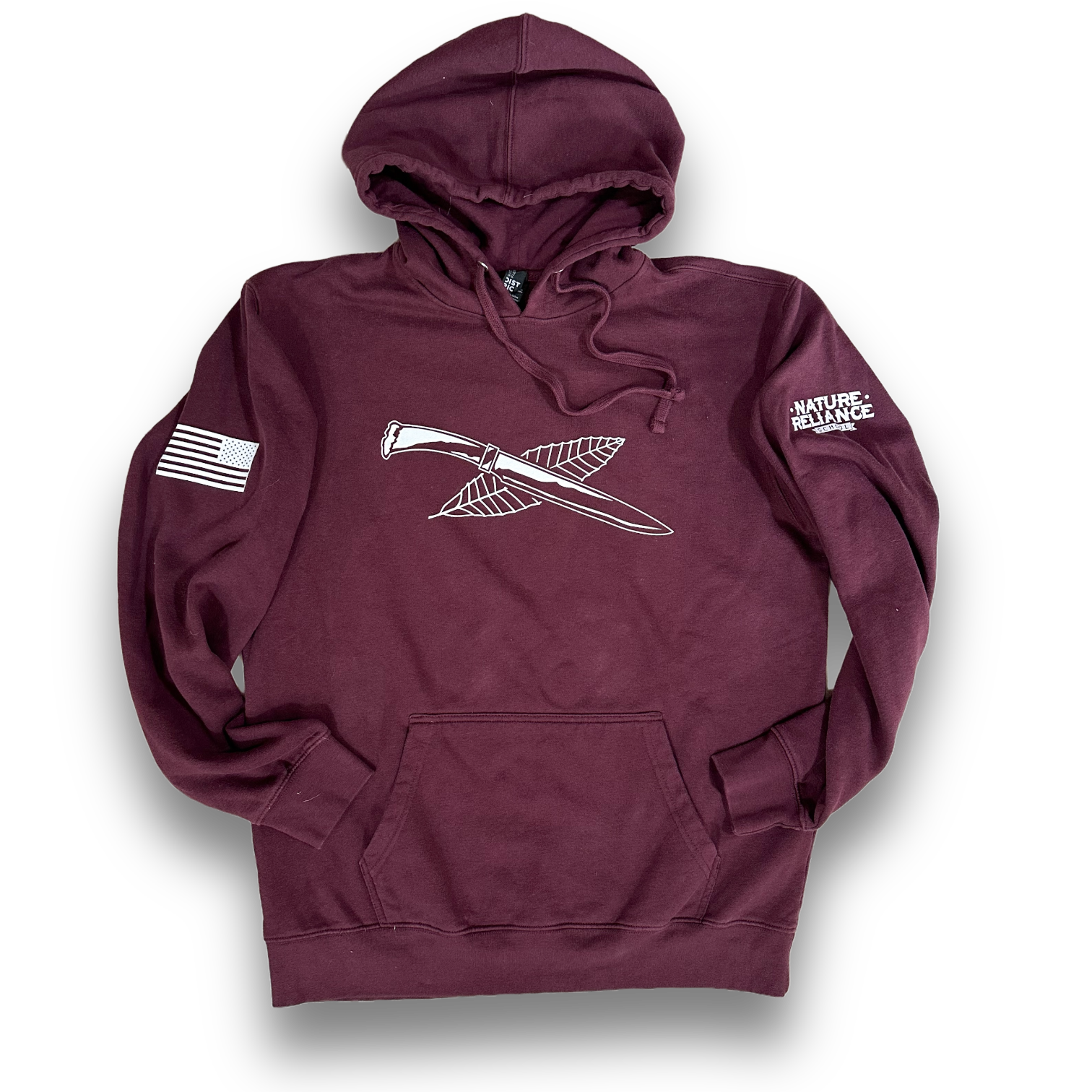 Maroon fleece hoodie by Nature Reliance School with soft cotton/poly blend, jersey-lined hood, and durable fit.