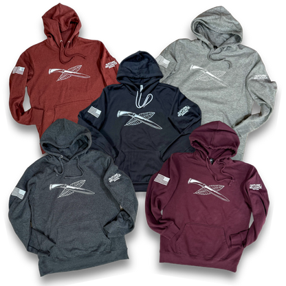 Collection of Nature Reliance School fleece hoodies in Maroon, Charcoal, White, Gray, Rust, and Black, designed for warmth, comfort, and durability