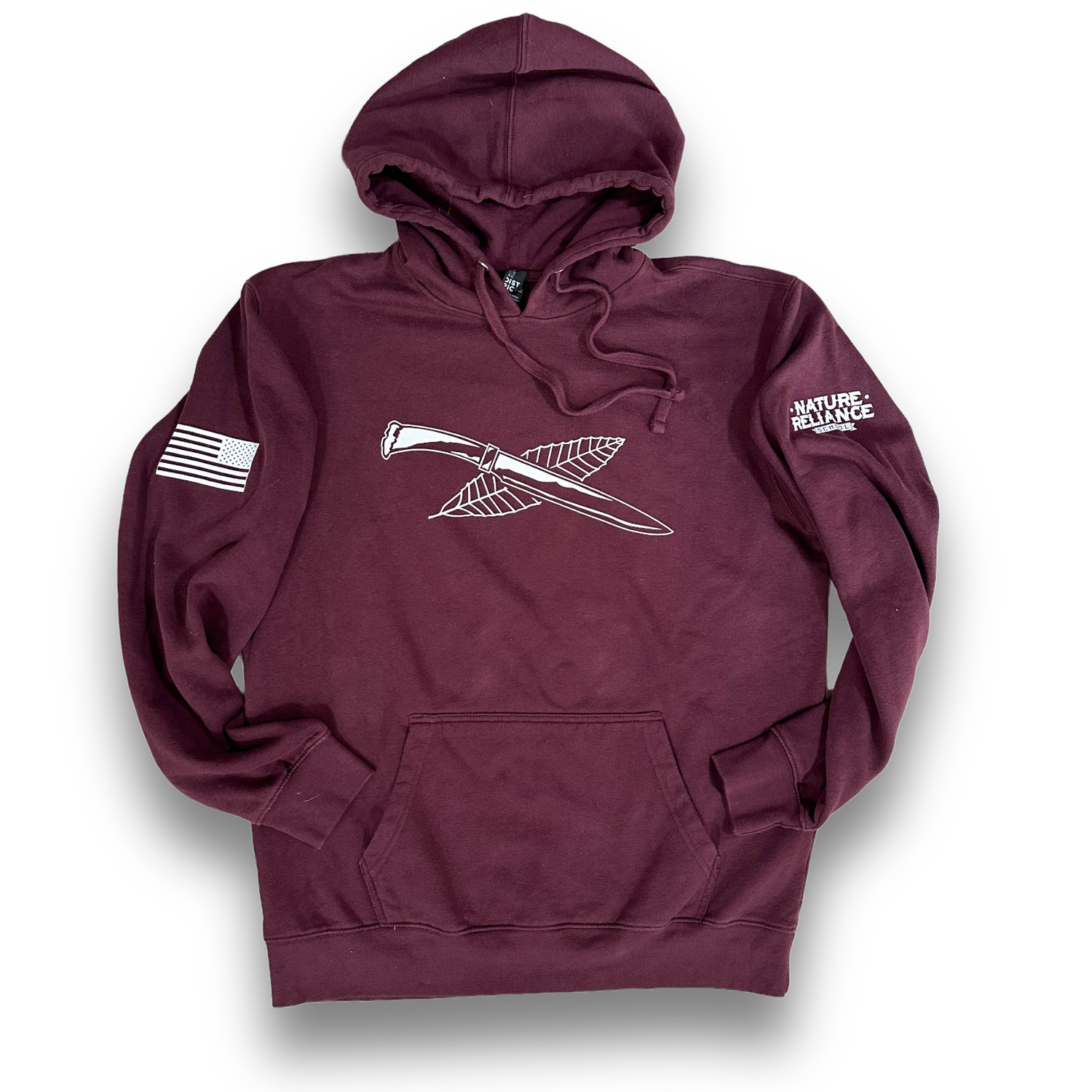 Maroon fleece hoodie by Nature Reliance School with soft cotton/poly blend, jersey-lined hood, and durable fit.