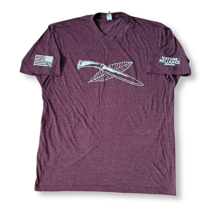 Maroon T-Shirt – Rich maroon Nature Reliance School t-shirt with a soft cotton-poly blend and tear-away label.